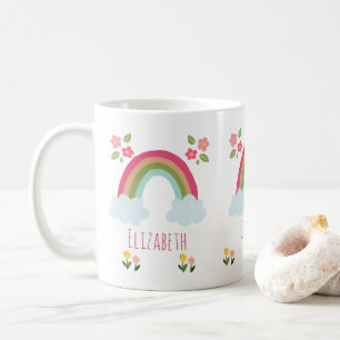 Personalised name Kids Cute rainbow girl pink  Coffee Mug