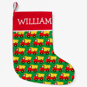 Personalised name kid's dump truck pattern small christmas stocking