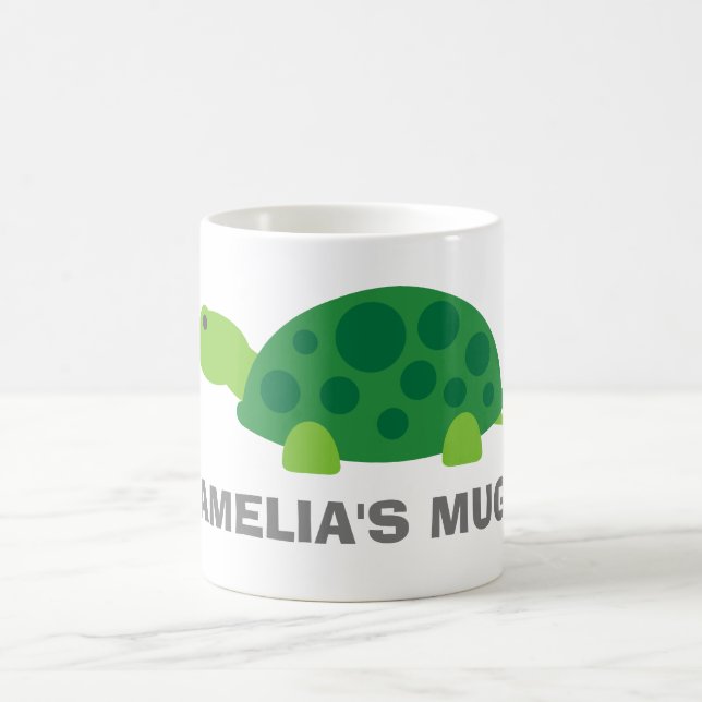Personalised name kids mug with cute green turtle (Center)