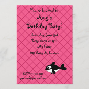 Personalised name killer whale pink grid pattern invitation