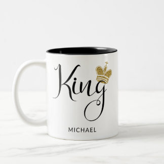 Personalised Name King with Gold Glitter Crown Two-Tone Coffee Mug