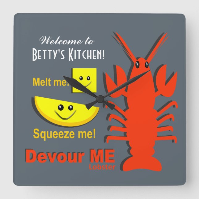 Personalised Name - Kitchen Clock - Maine Lobster (Front)