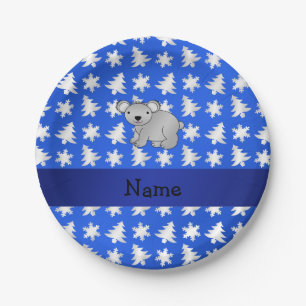 Personalised name koala blue snowflakes trees paper plate