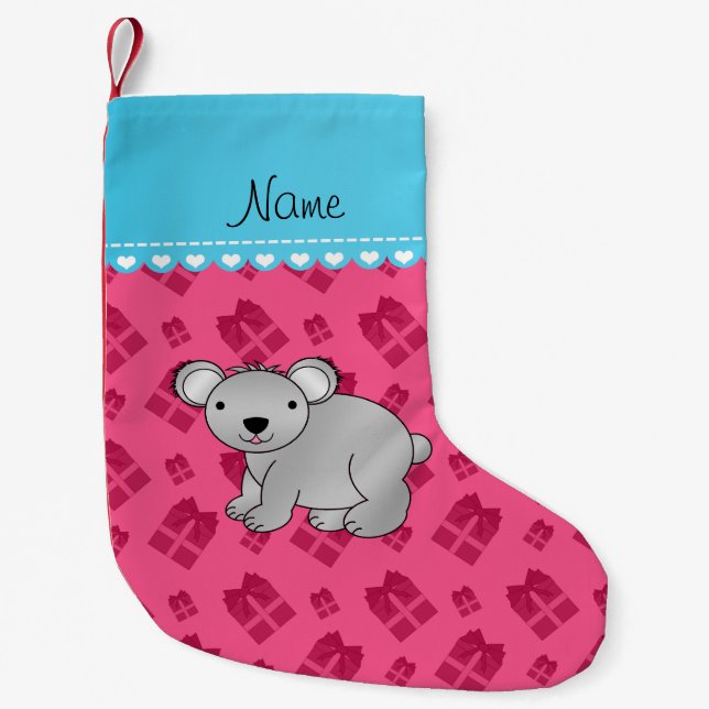 Personalised name koala pink presents small christmas stocking (Front)