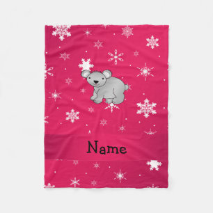 Personalised name koala pink snowflakes fleece blanket