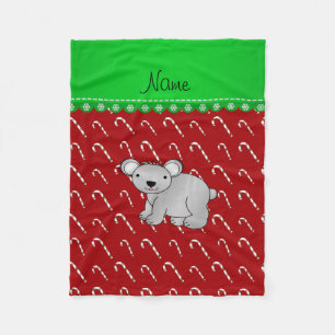 Personalised name koala red christmas candy canes fleece blanket