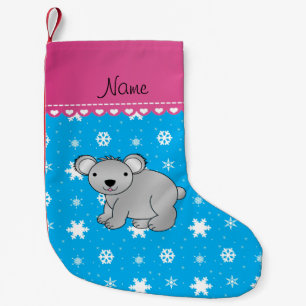 Personalised name koala sky blue snowflakes small christmas stocking