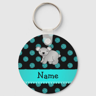 Personalised name koala turquoise polka dots key ring
