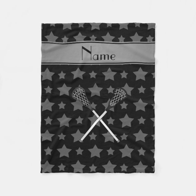 Personalised name lacrosse black stars fleece blanket (Front)