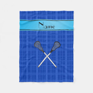 Personalised name lacrosse blue plaid fleece blanket