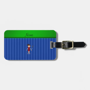 Personalised name lacrosse girl blue stripes luggage tag