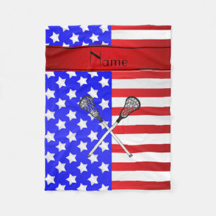 Personalised name lacrosse patriotic stars stripes fleece blanket