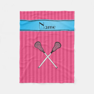 Personalised name lacrosse pink stripes fleece blanket