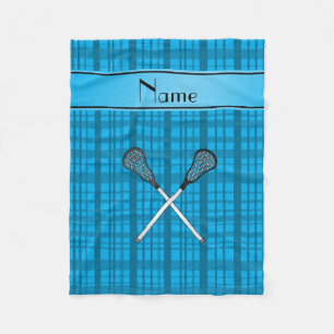 Personalised name lacrosse sky blue plaid fleece blanket