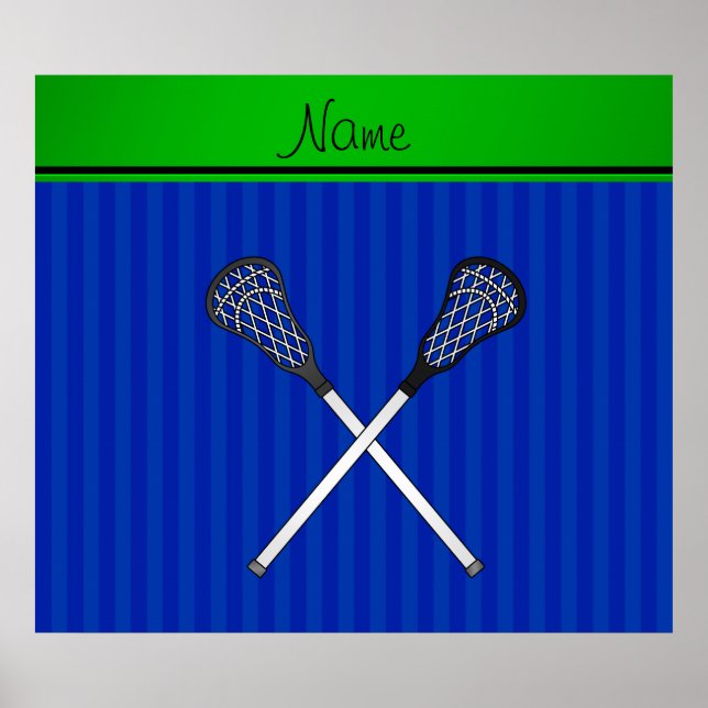 Personalised name lacrosse sticks blue stripes poster (Front)