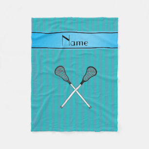 Personalised name lacrosse turquoise stripes fleece blanket