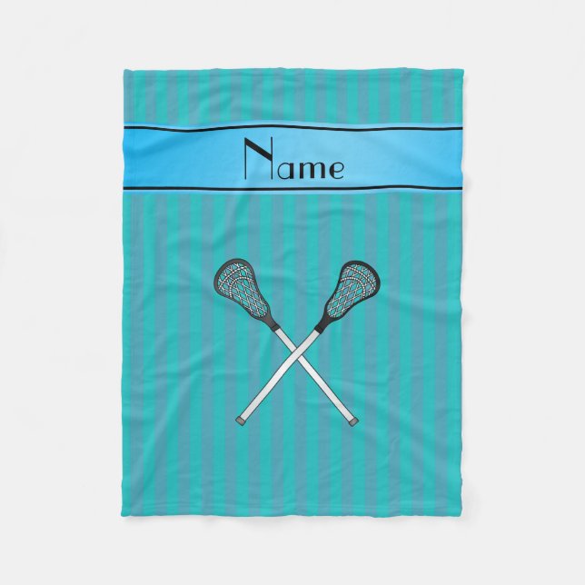 Personalised name lacrosse turquoise stripes fleece blanket (Front)