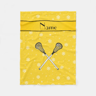 Personalised name lacrosse yellow snowflakes fleece blanket