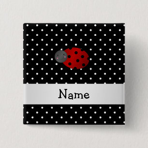 Personalised name ladybug black polka dots 15 cm square badge