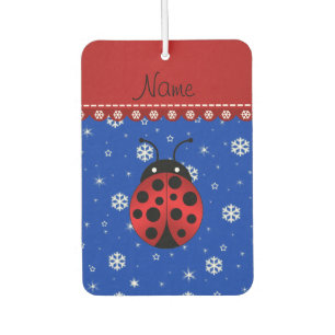 Personalised name ladybug blue snowflakes car air freshener