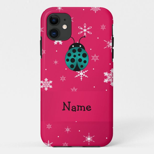 Personalised name ladybug dark pink snowflakes Case-Mate iPhone case (Back)