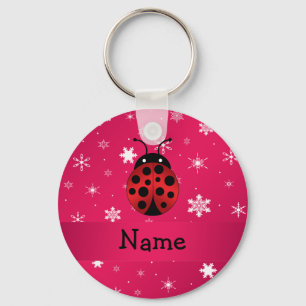 Personalised name ladybug pink snowflakes key ring