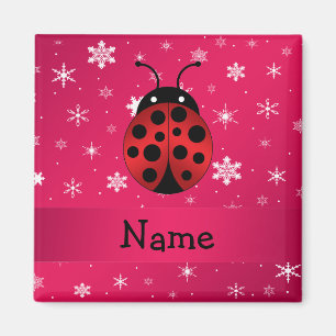 Personalised name ladybug pink snowflakes magnet