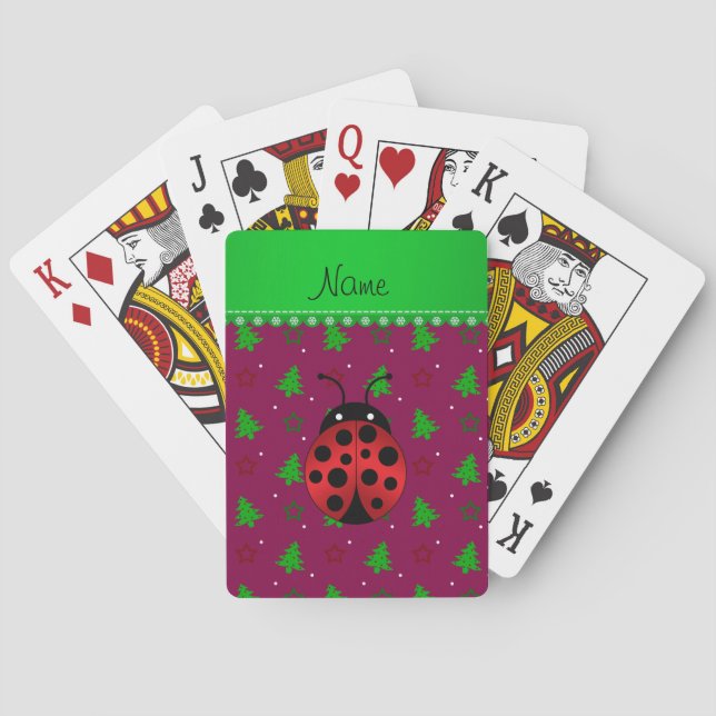 Personalised name ladybug plum trees stars playing cards (Back)