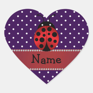 Personalised name ladybug purple polka dots heart sticker
