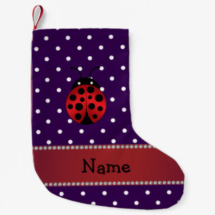 Personalised name ladybug purple polka dots small christmas stocking