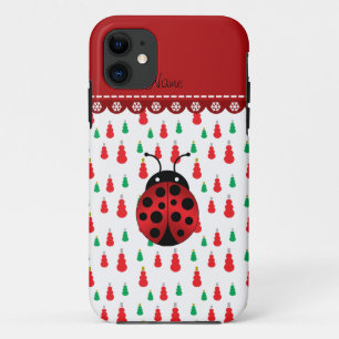 Personalised name ladybug red green snowmen iPhone 11 case
