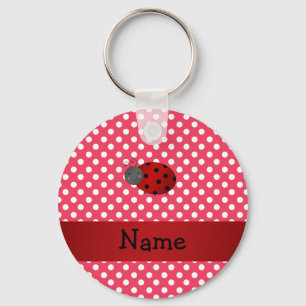 Personalised name ladybug red polka dots key ring