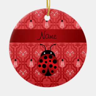 Personalised name ladybug red snowman trellis ceramic tree decoration