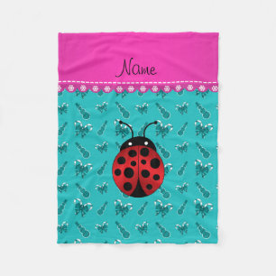 Personalised name ladybug turquoise snowmen fleece blanket