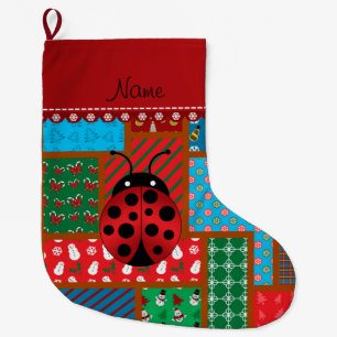 Personalised name ladybug ugly christmas sweater large christmas stocking
