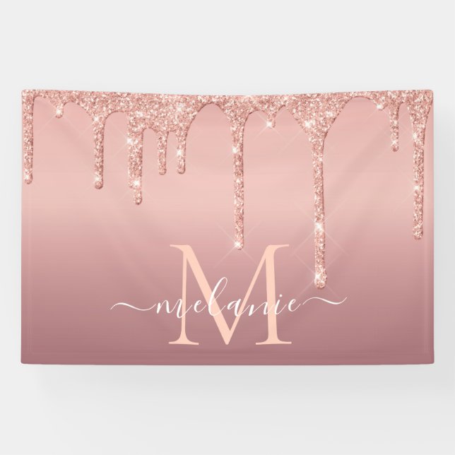 Personalised Name Letter Rose Gold Glitter Banner (Horizontal)