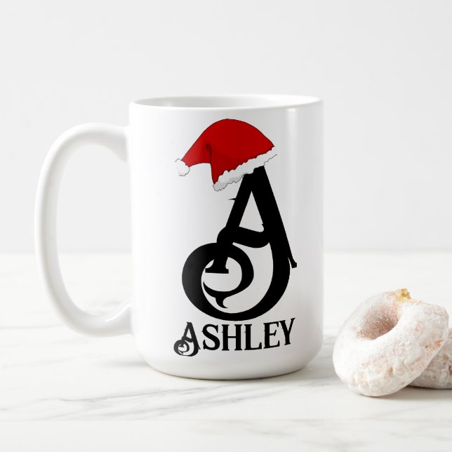 Personalised name lettering,monogram Christmas Coffee Mug (With Donut)