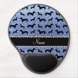 Personalised name light blue glitter dachshunds gel mouse mat
