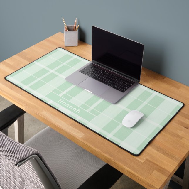 Personalised Name Light Green Plaid Cute Office Desk Mat (Office 2)