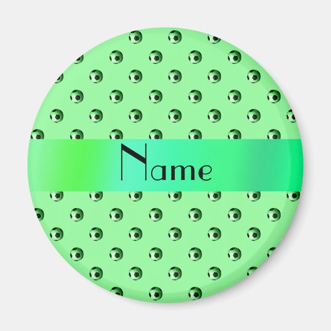 Personalised name light green soccer balls magnet (Front)