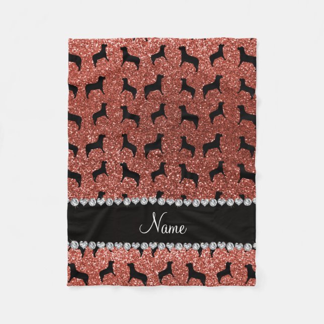 Personalised name light orange glitter dogs fleece blanket (Front)