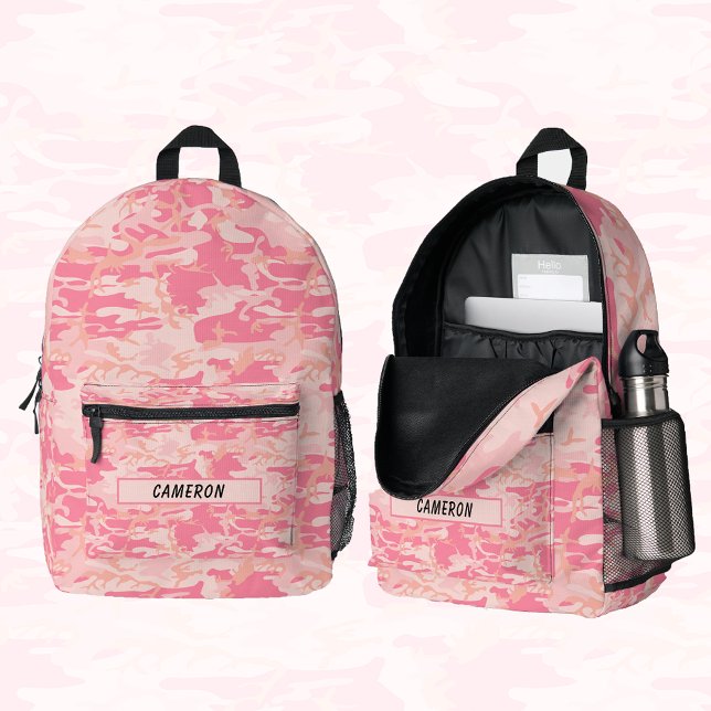 Personalised Name Light Pink Camouflage Printed Backpack (Personalized Name Light Pink Camouflage Printed Backpack)