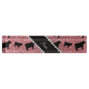 Personalised name light pink glitter cows nameplate