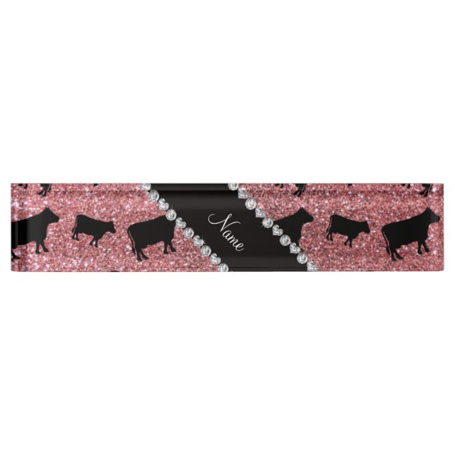 Personalised name light pink glitter cows nameplate (Front)
