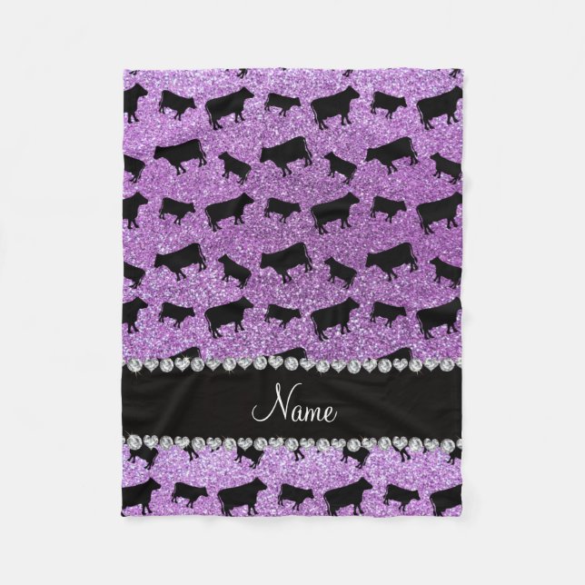 Personalised name light purple glitter cows fleece blanket (Front)
