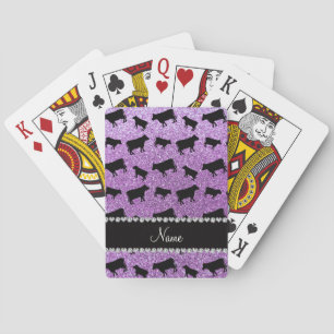 Personalised name light purple glitter cows playing cards