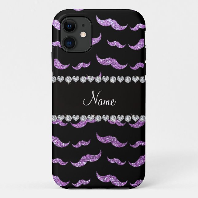 Personalised name light purple glitter moustaches Case-Mate iPhone case (Back)