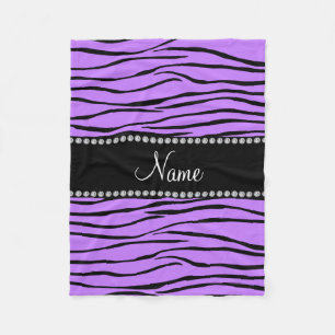 Personalised name light purple zebra stripes fleece blanket