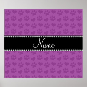 Personalised name lilac purple hearts and paw prin poster