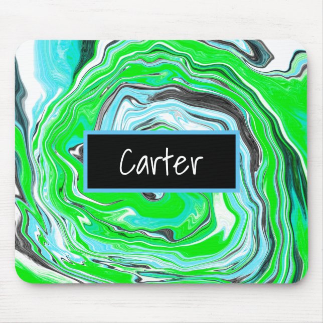 Personalised Name Lime Green and Blue Swirl Mini B Mouse Mat (Front)